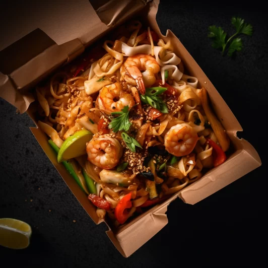 juicy pad thai in the box